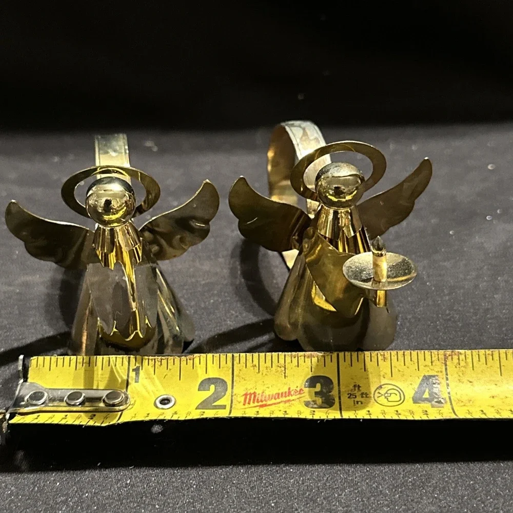 NAPKIN RINGS Lot 4 Gold Tone Angels Blowing Horns Christmas Table Set‎ Setting